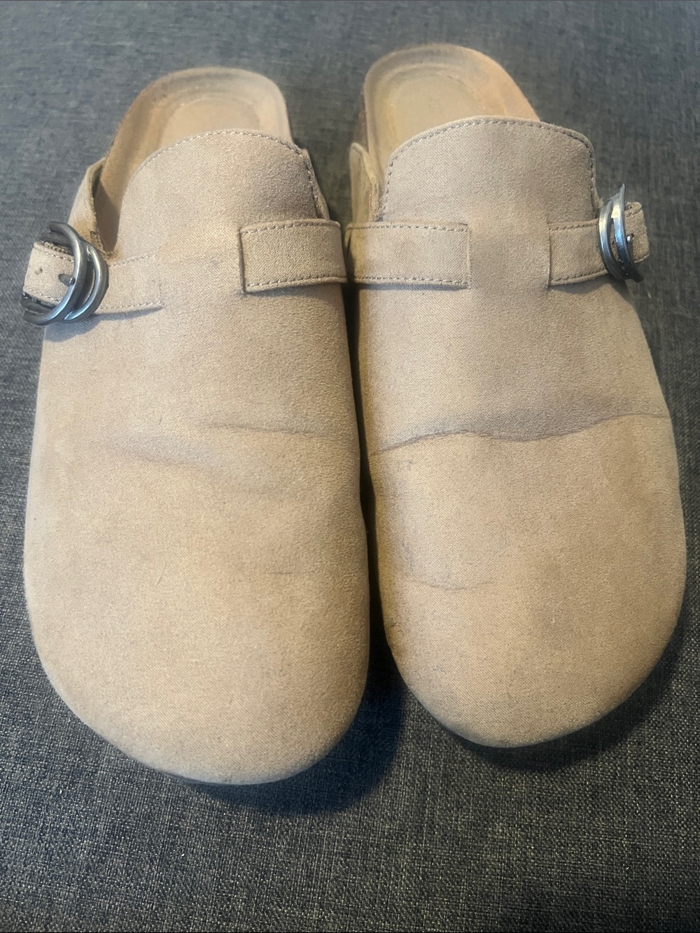 Time and Tru Tan Suede Slip-On Mules with Side Buckle